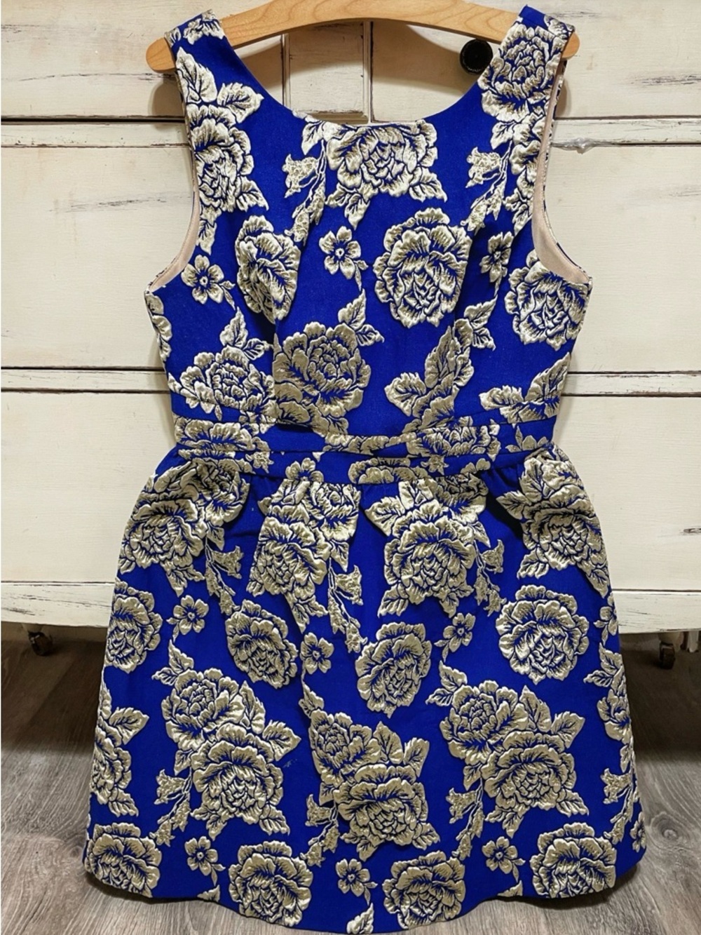 Ark & Co Royal Blue and Gold Floral Jacquard Dress